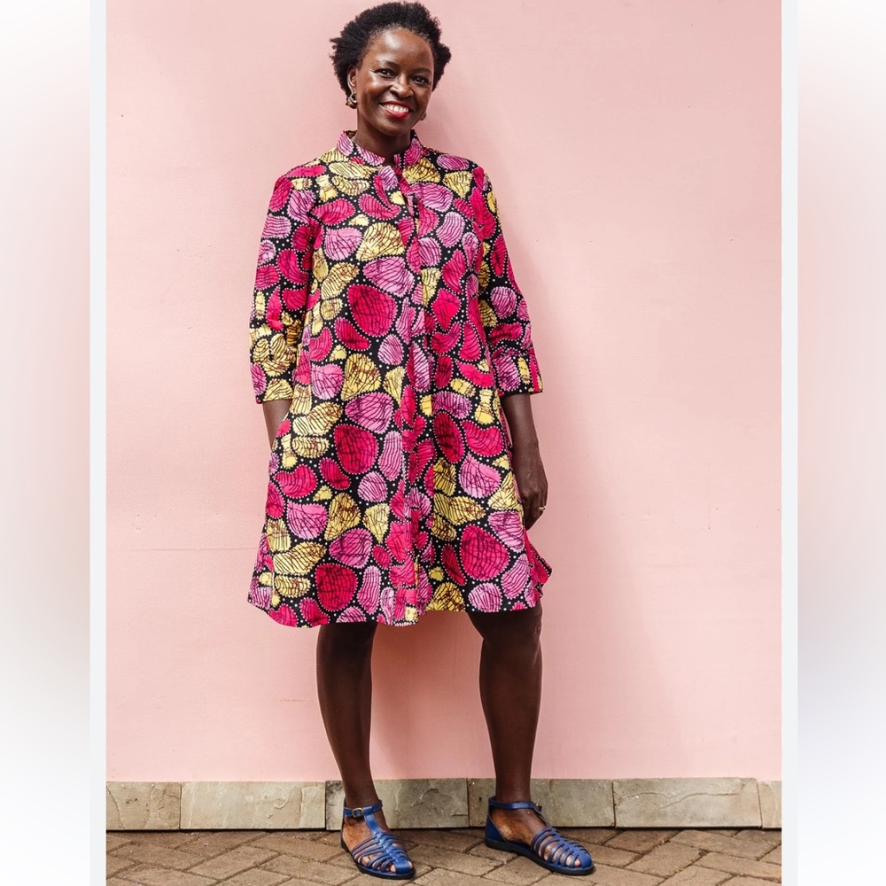 Zuri Stepping Stones Vibrant Pink & Yellow floral Printed Shirt Dress
